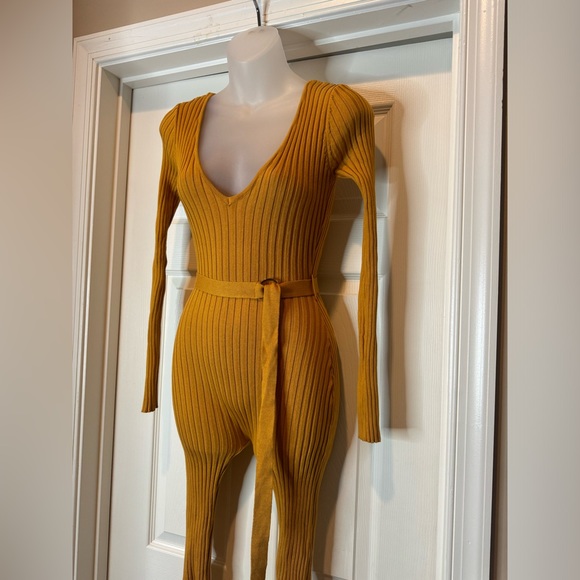 Ribbed Knit Jumpsuit in Mustard - Picture 6 of 9